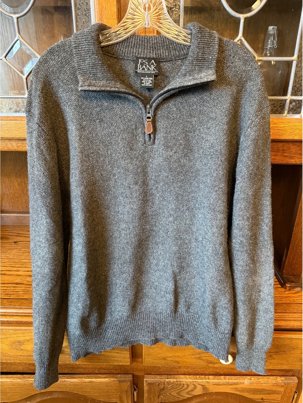 Jos A Bank Lambswool Quarter Zip Sweater Charcoal Gray Mens L Old Money Preppy